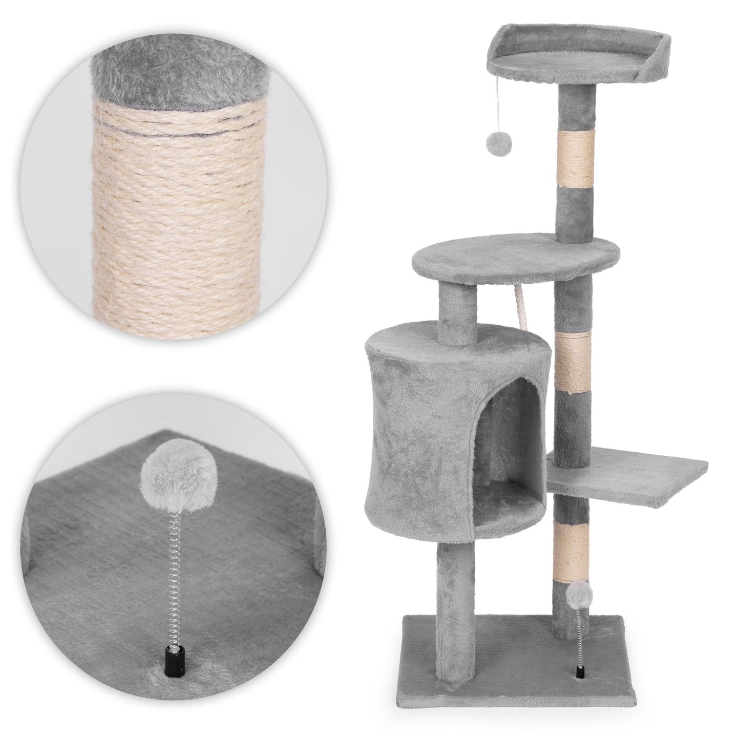 Cat Scratching Post Tower with House, 110 cm Gray