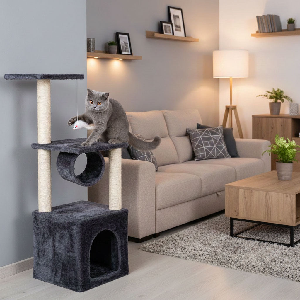 Cat Scratching Post with Bed, 94 cm, Gray, Multi-Level