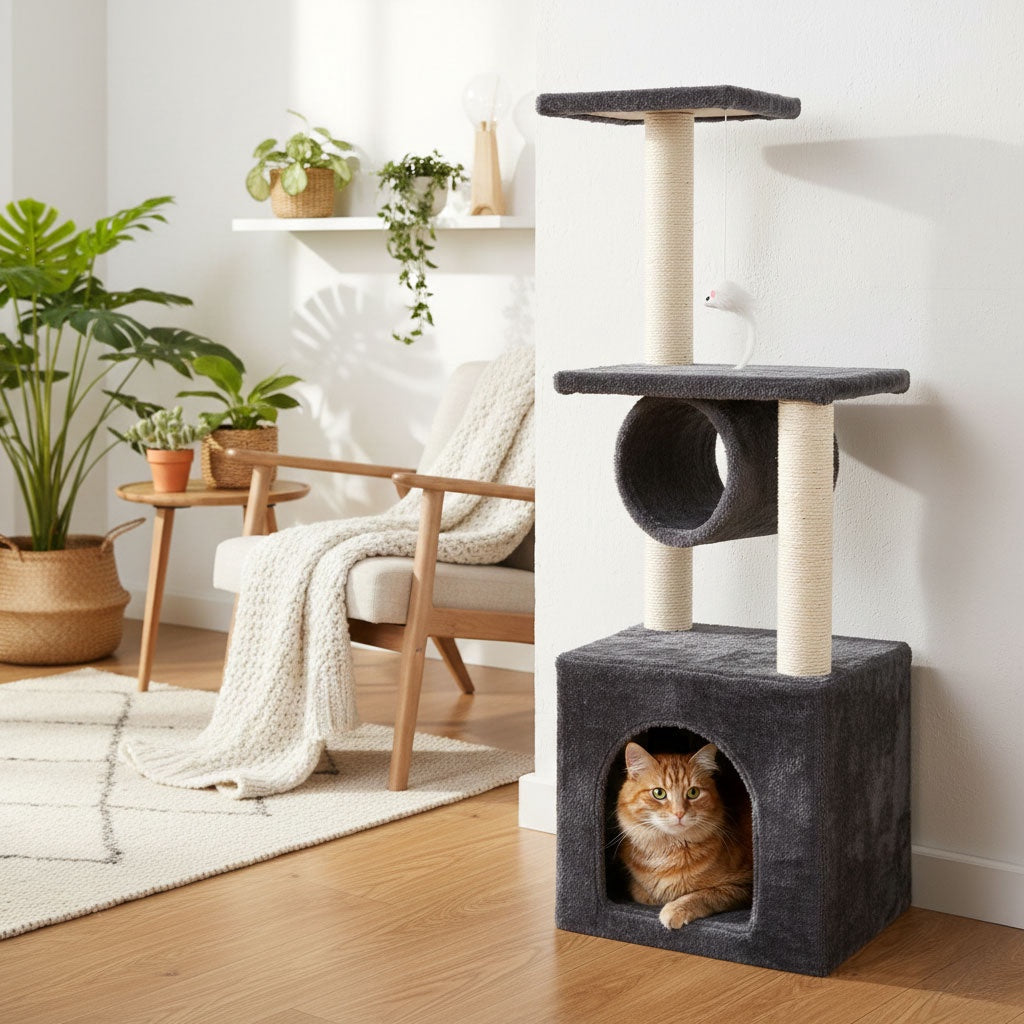 Cat Scratching Post with Bed, 94 cm, Gray, Multi-Level
