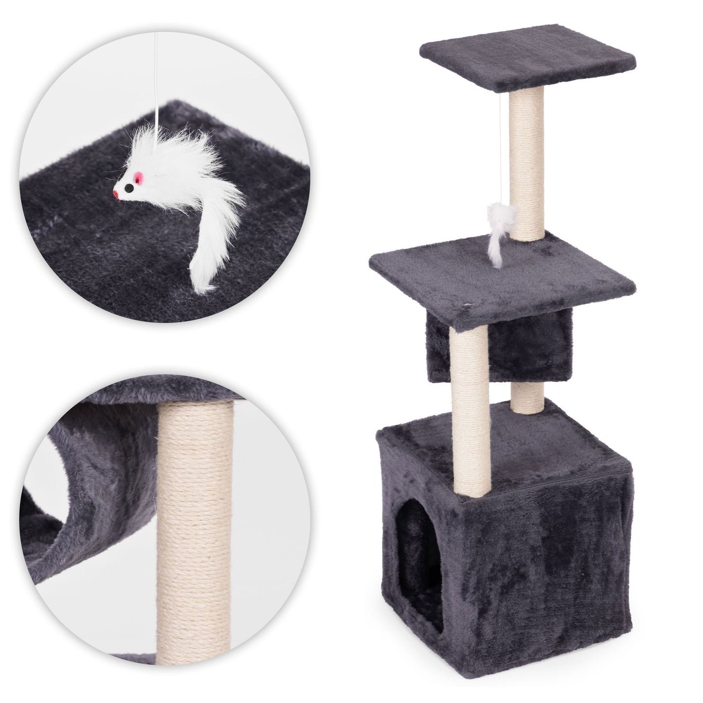 Cat Scratching Post with Bed, 94 cm, Gray, Multi-Level