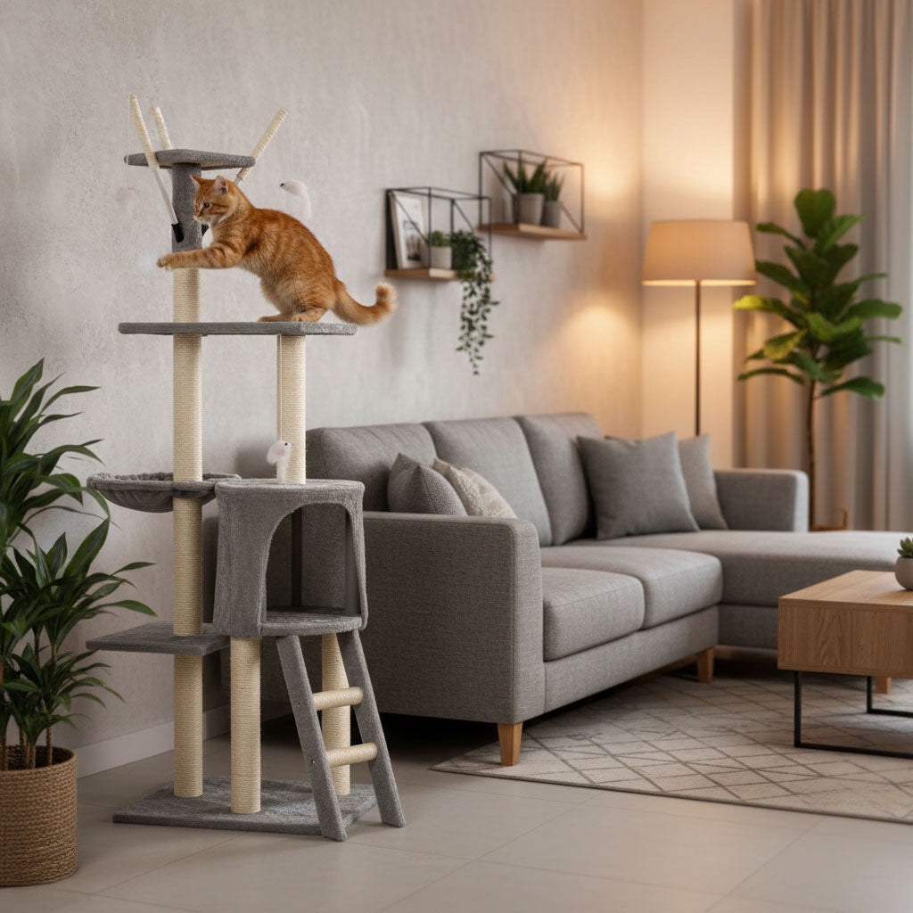 Cat Scratching Tower with Hammock and Sisal Posts, 134 cm