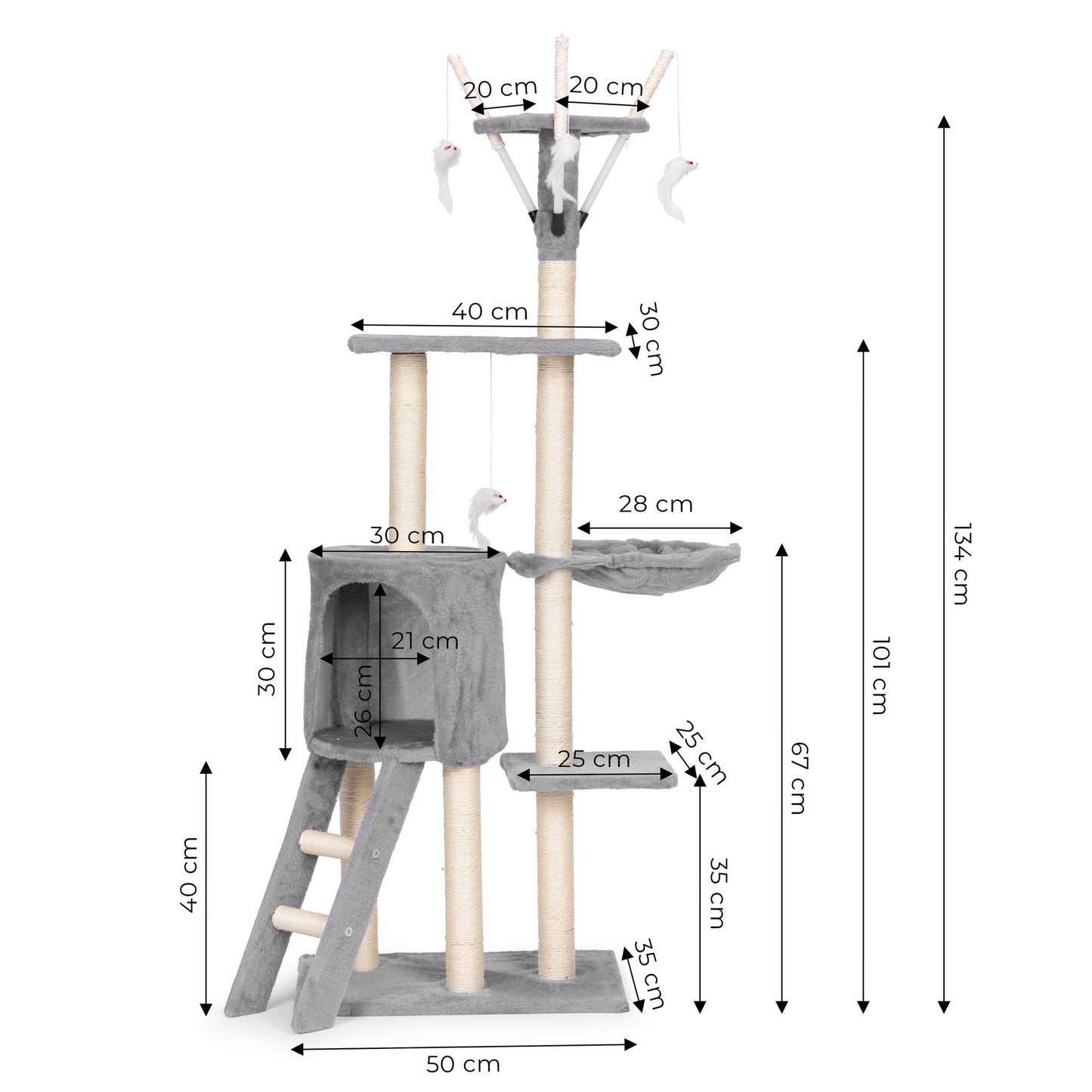 Cat Scratching Tower with Hammock and Sisal Posts, 134 cm