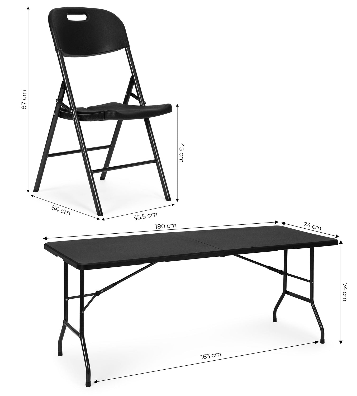 Catering Set – Folding Table + 4 Chairs HDPE Black MultiGarden