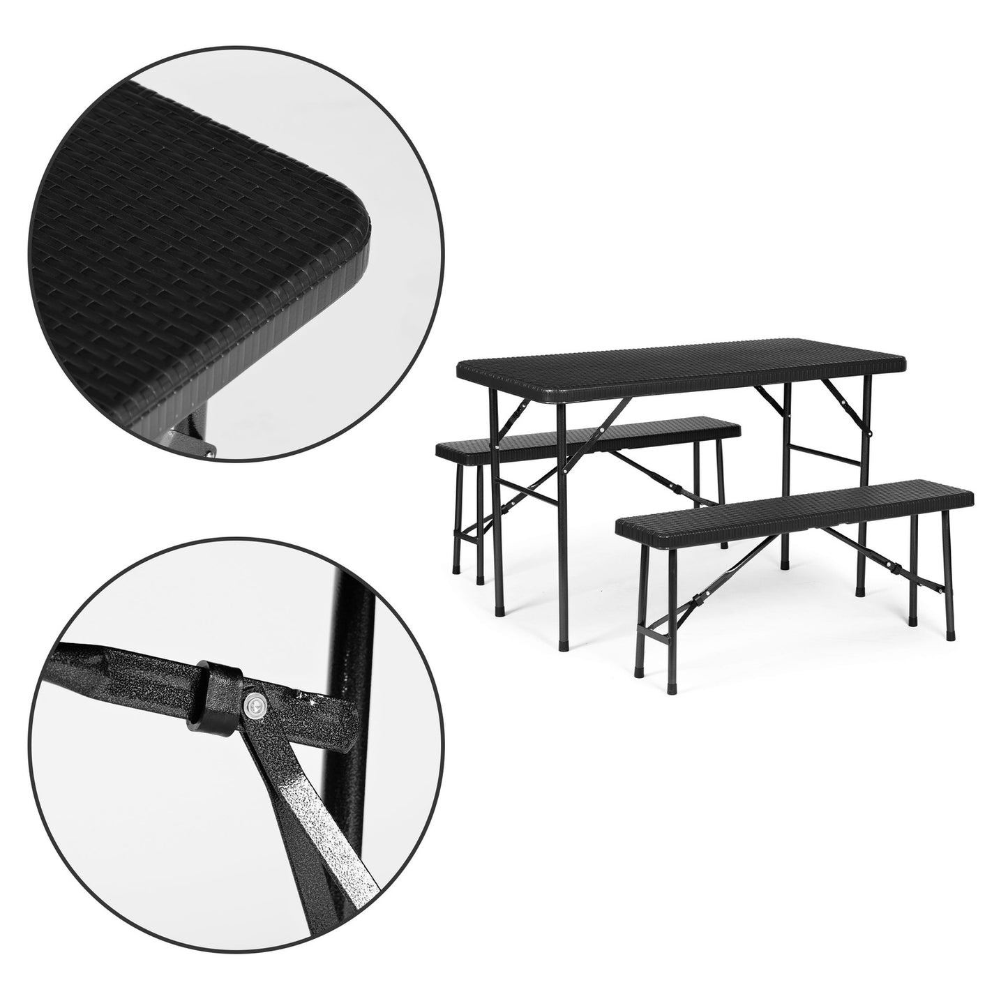 Catering set 120 cm table 2 benches banquet set - BLACK