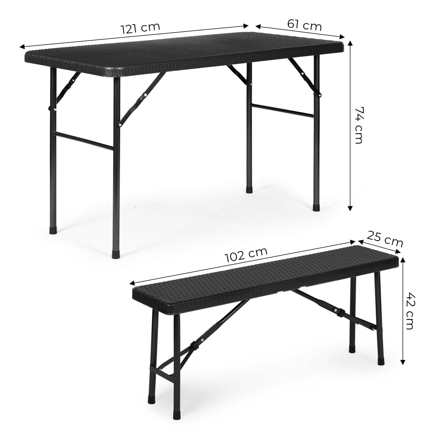 Catering set 120 cm table 2 benches banquet set - BLACK