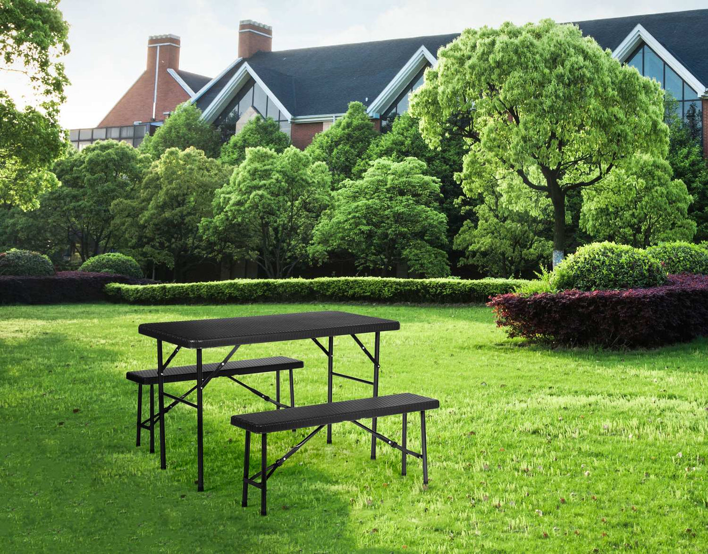 Catering set 120 cm table 2 benches banquet set - BLACK