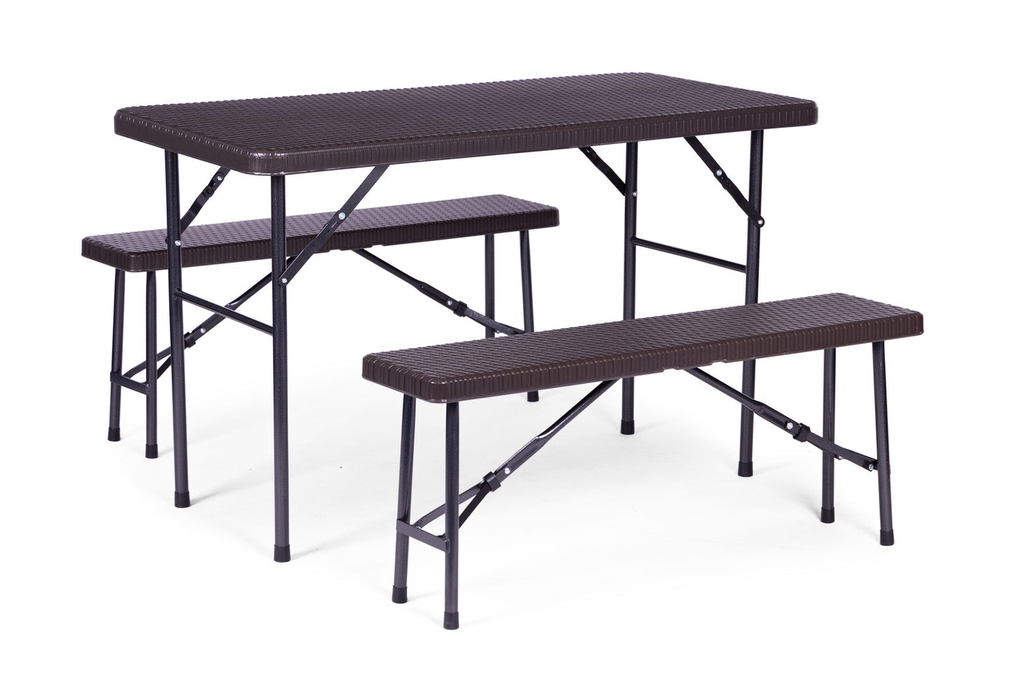 Catering set 120 cm table 2 benches banquet set -BROWN