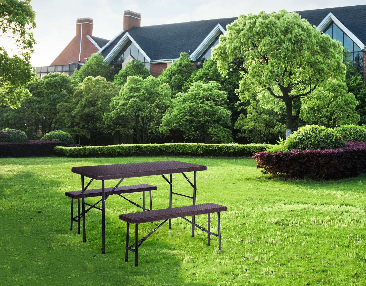 Catering set 120 cm table 2 benches banquet set -BROWN