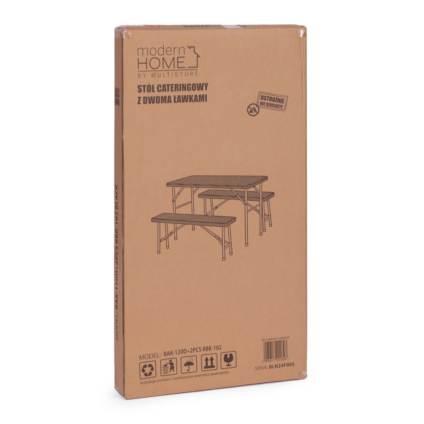 Catering set 120 cm table 2 benches banquet set -BROWN