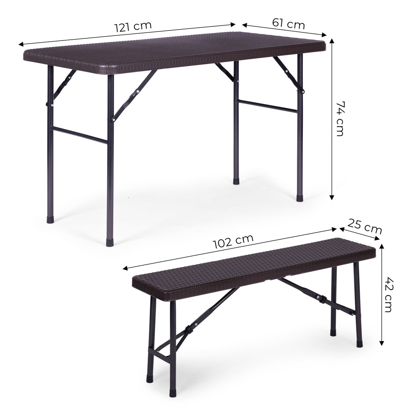 Catering set 120 cm table 2 benches banquet set -BROWN