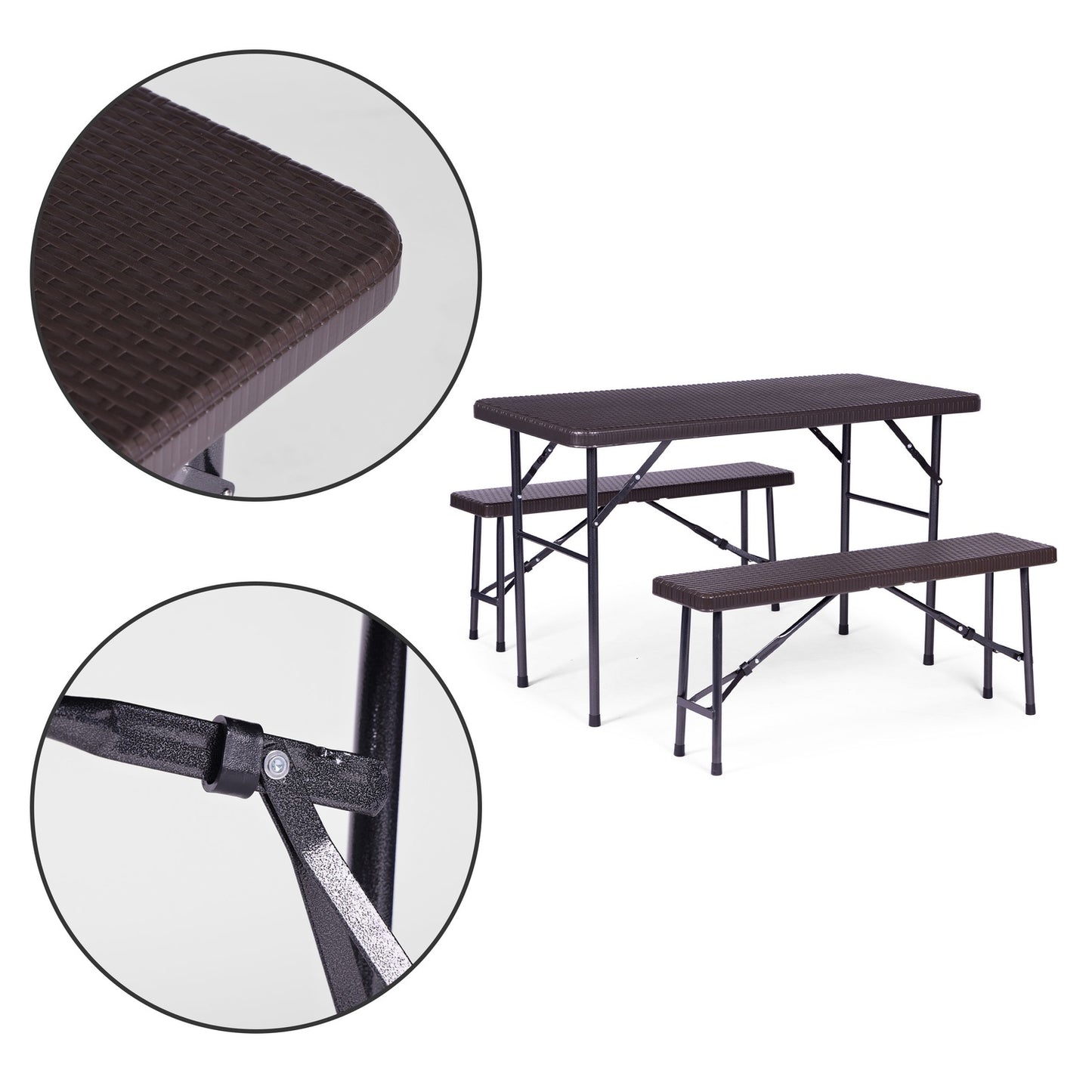 Catering set 120 cm table 2 benches banquet set -BROWN
