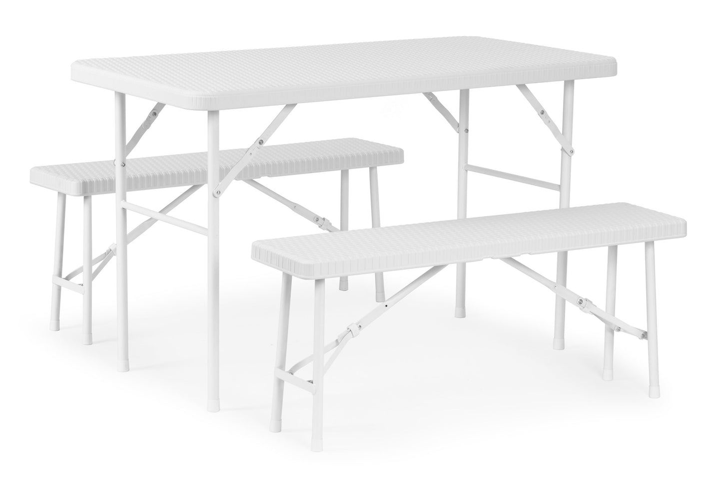 Catering set 120 cm table 2 benches banquet set - WHITE
