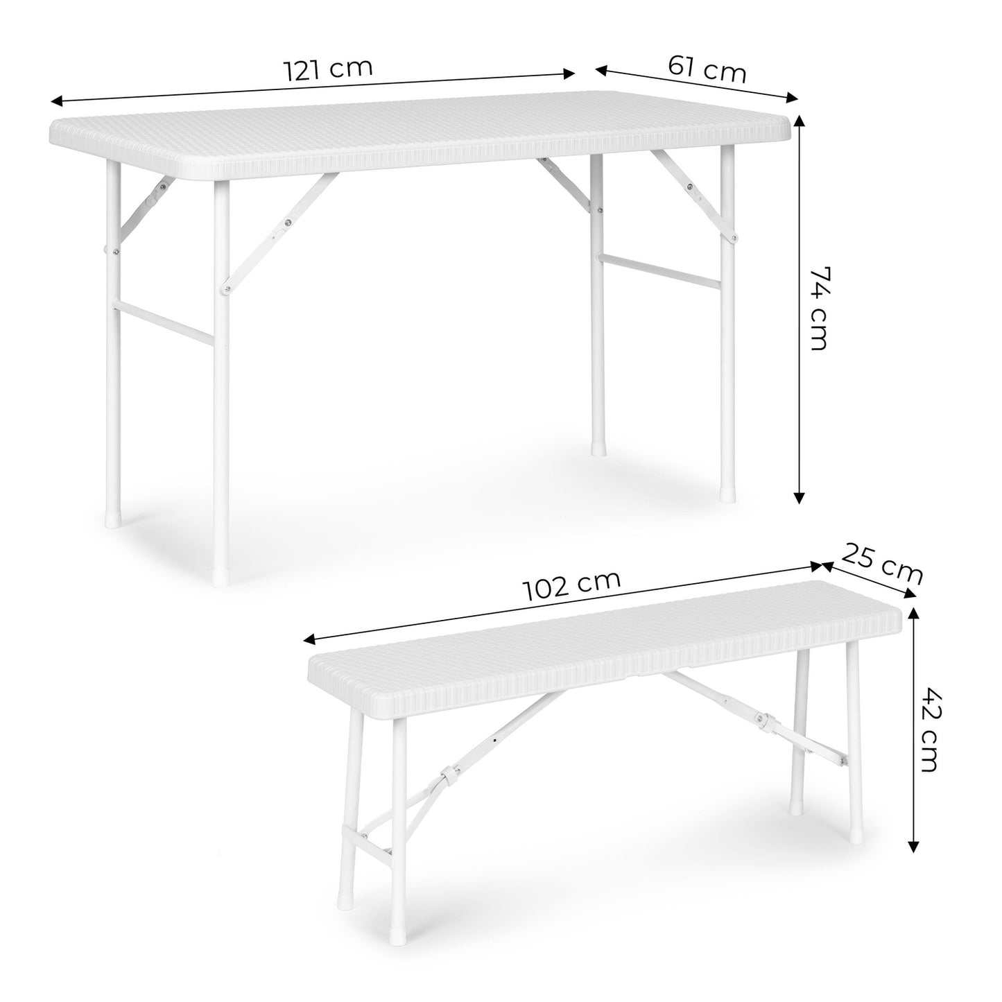 Catering set 120 cm table 2 benches banquet set - WHITE