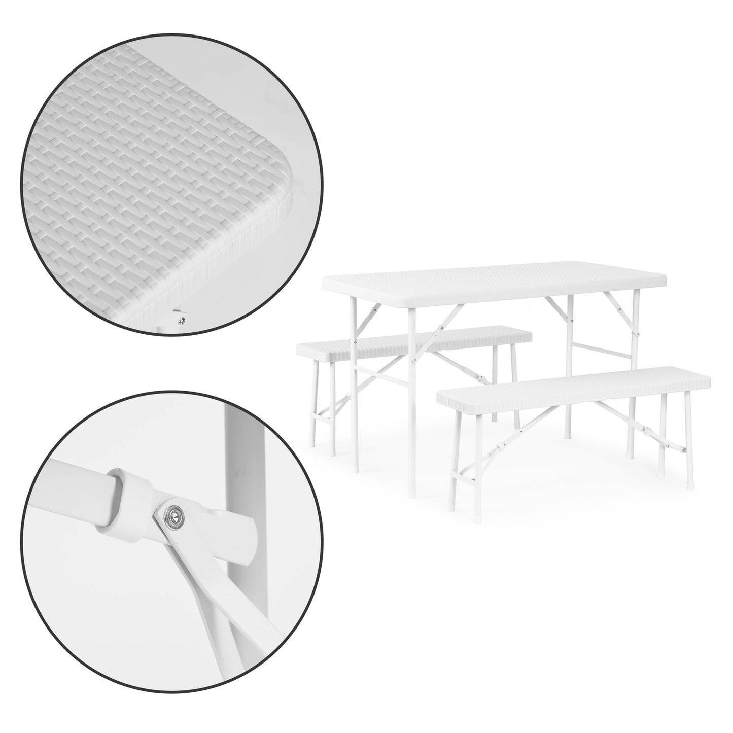 Catering set 120 cm table 2 benches banquet set - WHITE