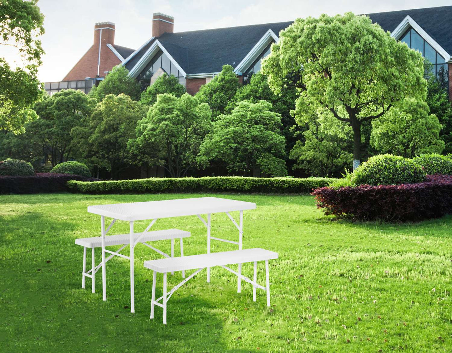 Catering set 120 cm table 2 benches banquet set - WHITE