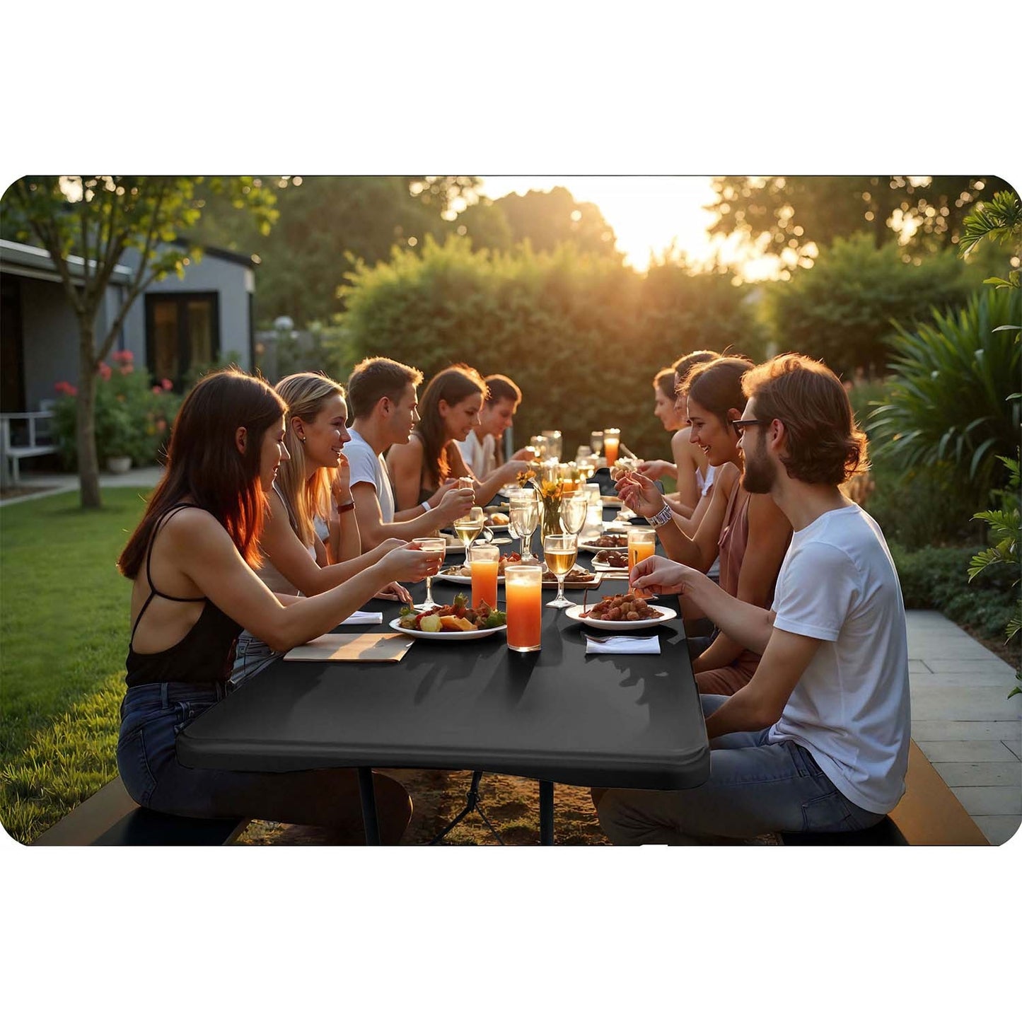 Catering set garden folding table + 2 benches 180 cm Plonos black