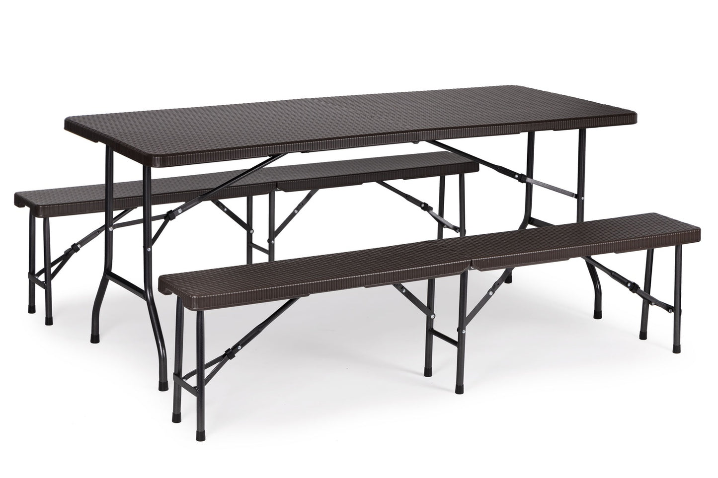 Catering table 180cm + 2 benches Rattan banquet set ModernHome