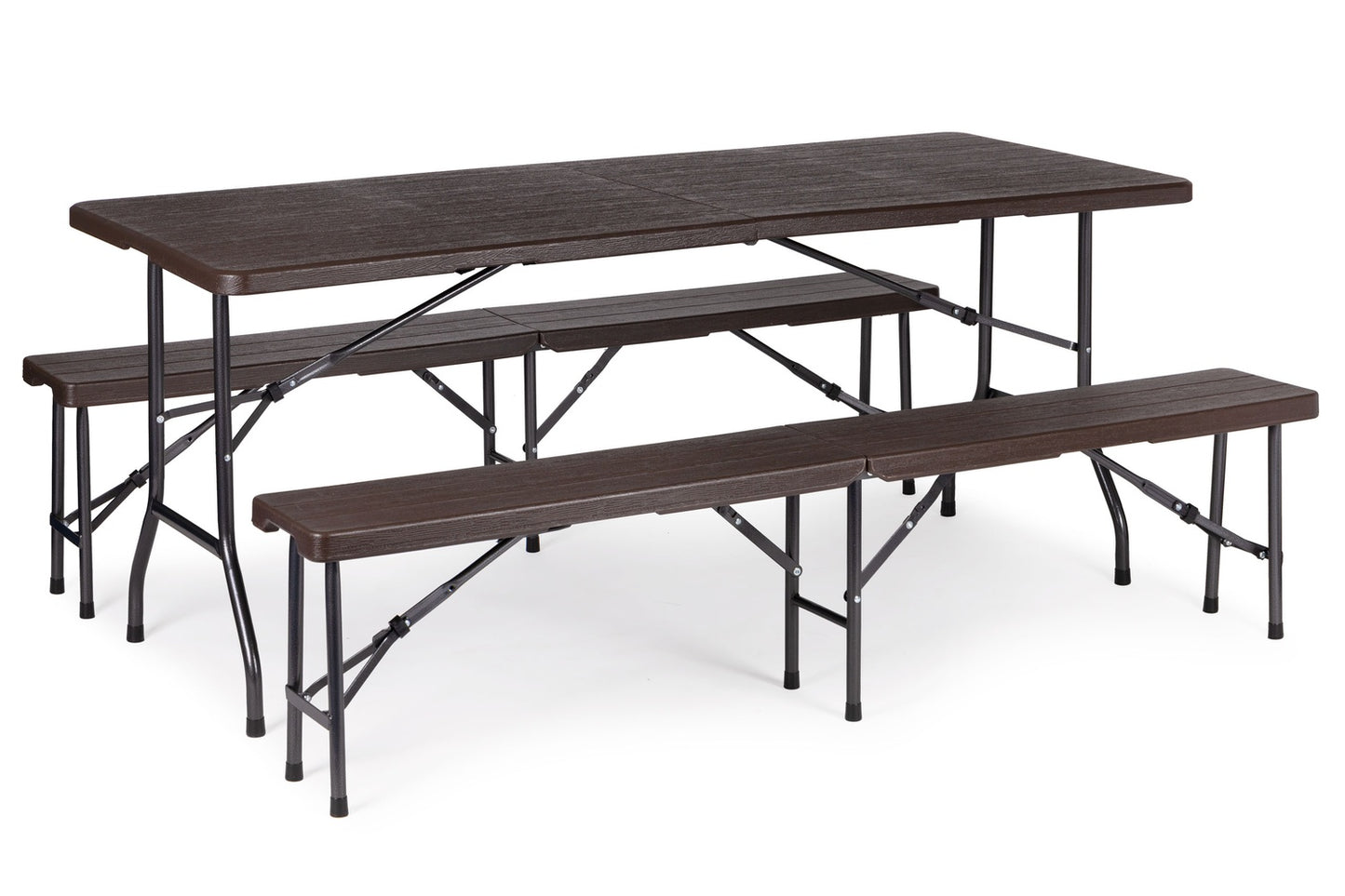 Catering table 180cm + 2 benches banquet set brown ModernHome