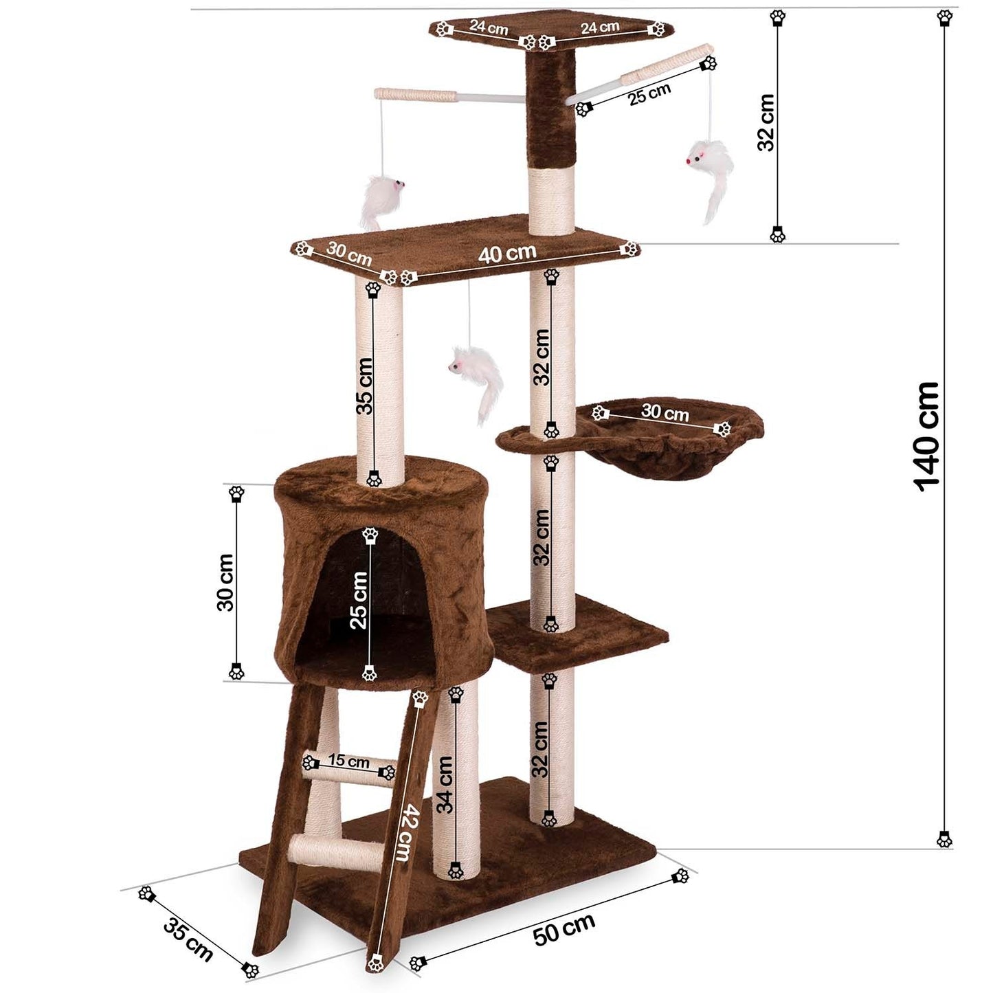 Cat scratching post 140 cm DR-262 Pethaus with mouse brown