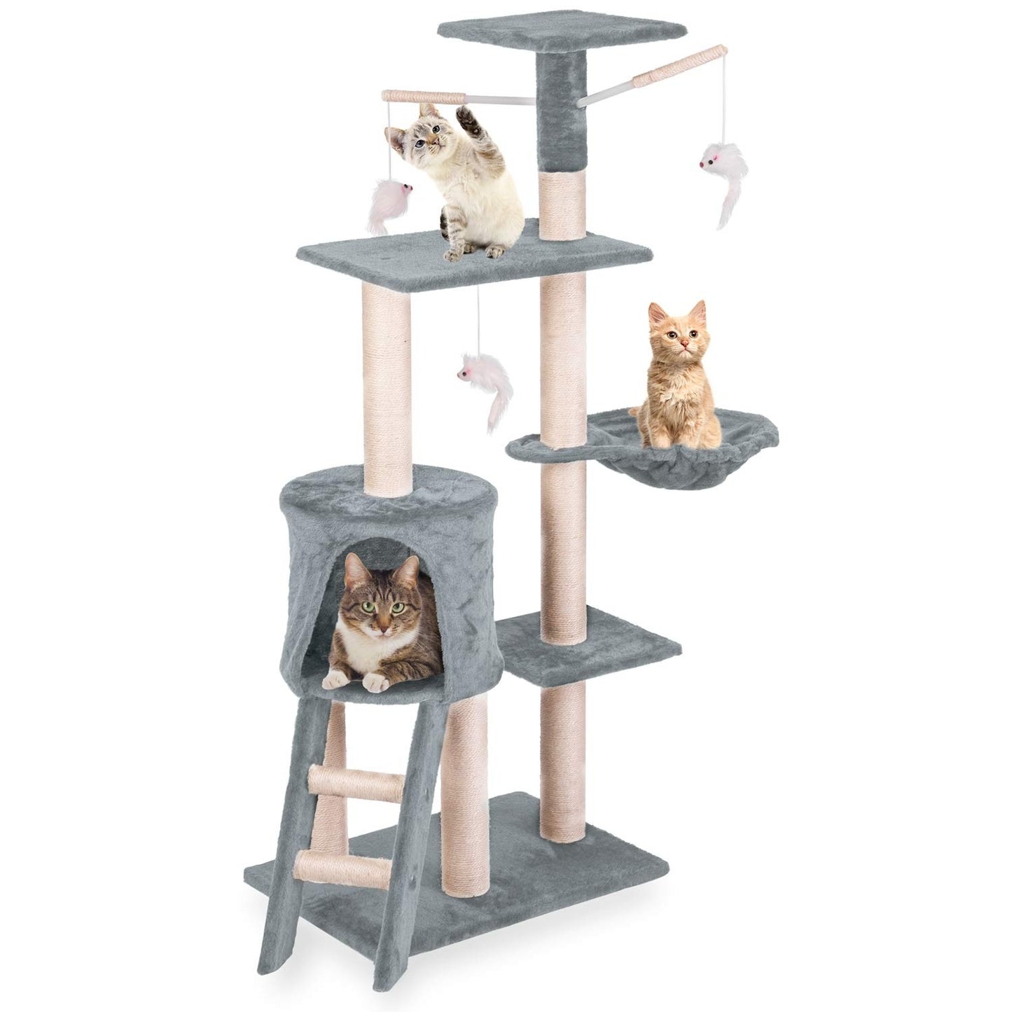 Cat scratching post 140 cm with mouse toy - Light gray DR-267 Pethaus