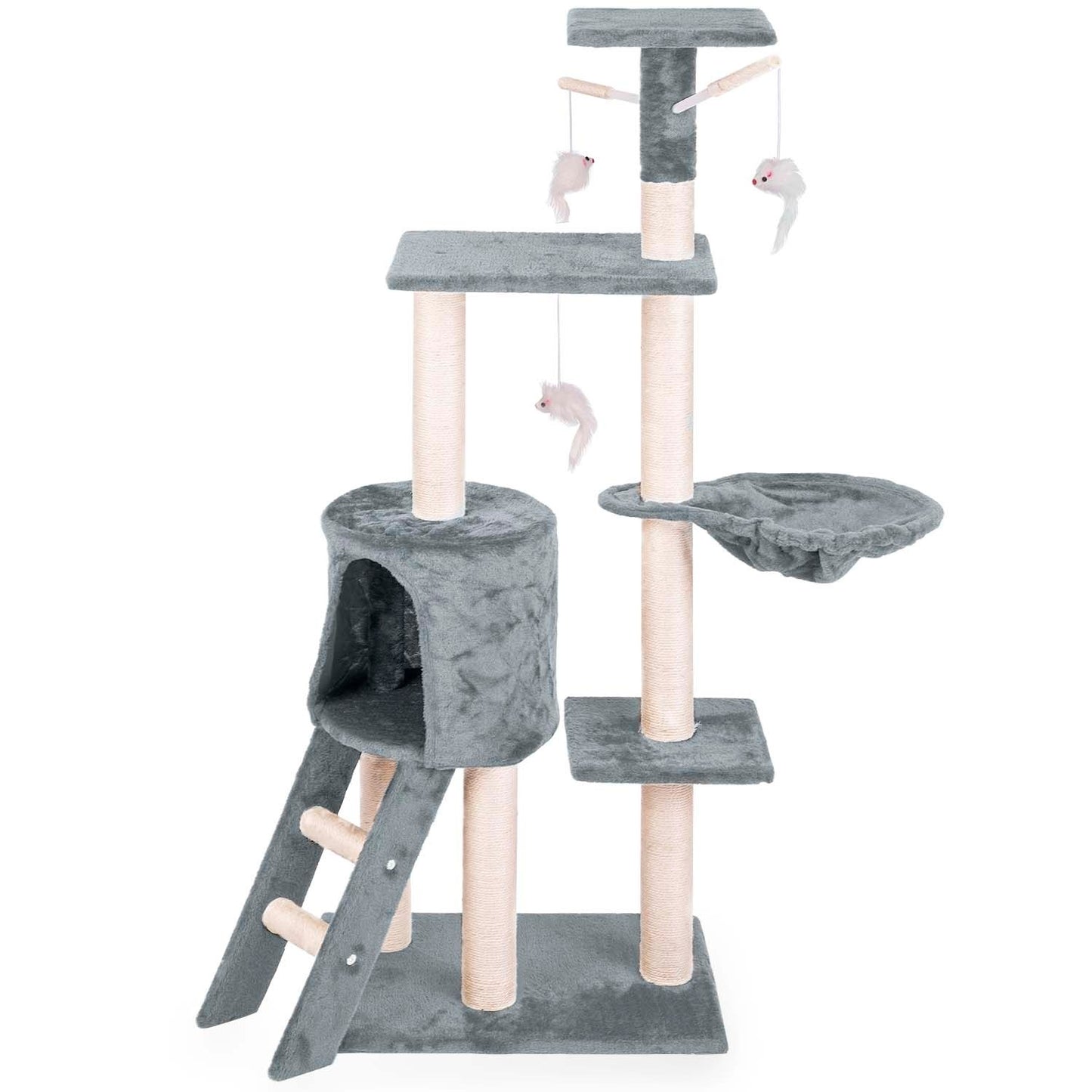 Cat scratching post 140 cm with mouse toy - Light gray DR-267 Pethaus
