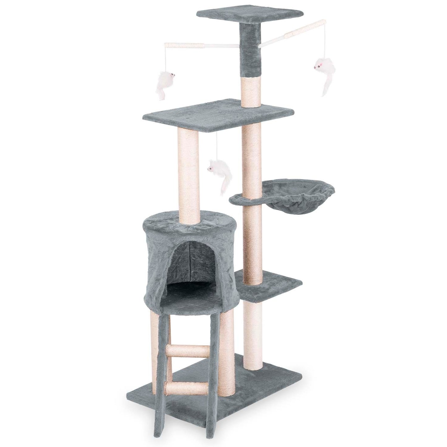 Cat scratching post 140 cm with mouse toy - Light gray DR-267 Pethaus