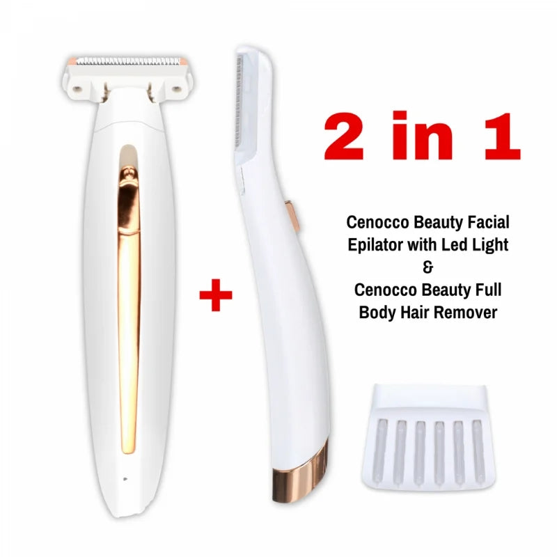 Cenocco Beauty SETCC9087/9086: 2 in 1Full Body Hair Remover + Facial Epilator with LED Combo Deal