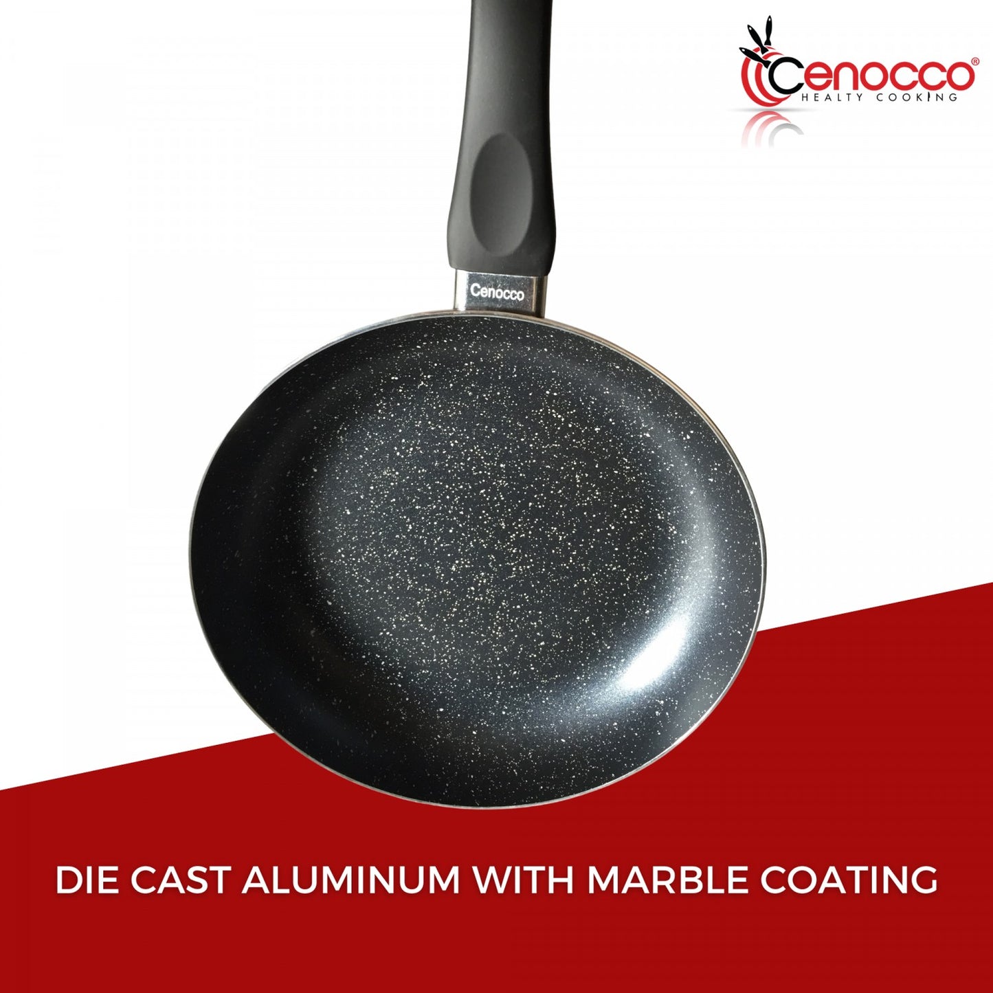 Cenocco Set of 3 Frying Pans with Marble Coating Black