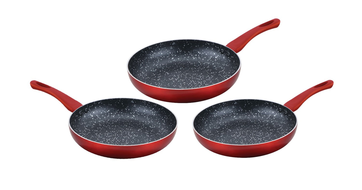 Cenocco Set of 3 Frying Pans with Marble Coating Red