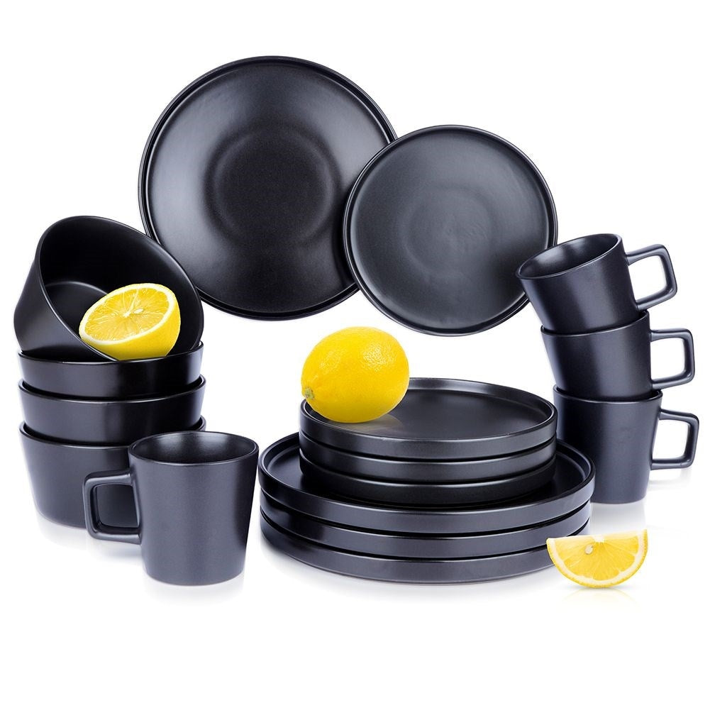 Ceramic 16-piece set for 4, matt black, dishwasher safe