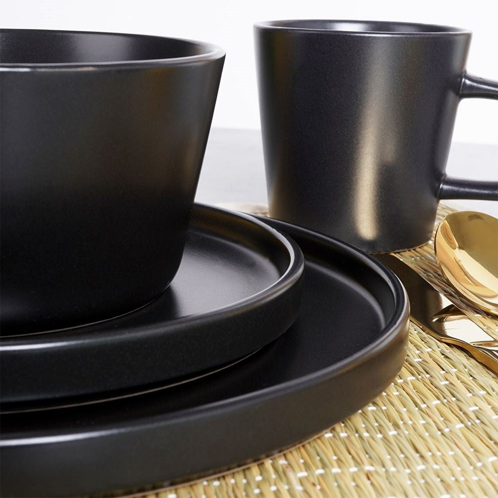 Ceramic 16-piece set for 4, matt black, dishwasher safe