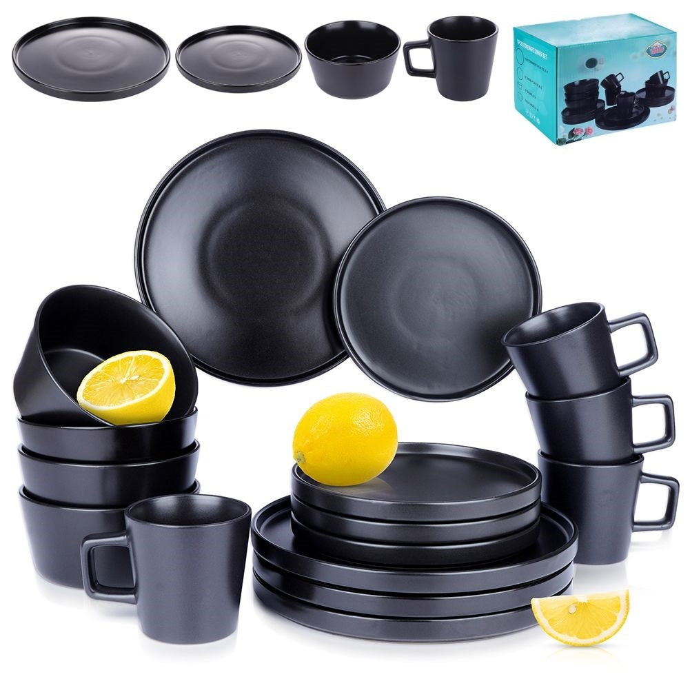 Ceramic 16-piece set for 4, matt black, dishwasher safe