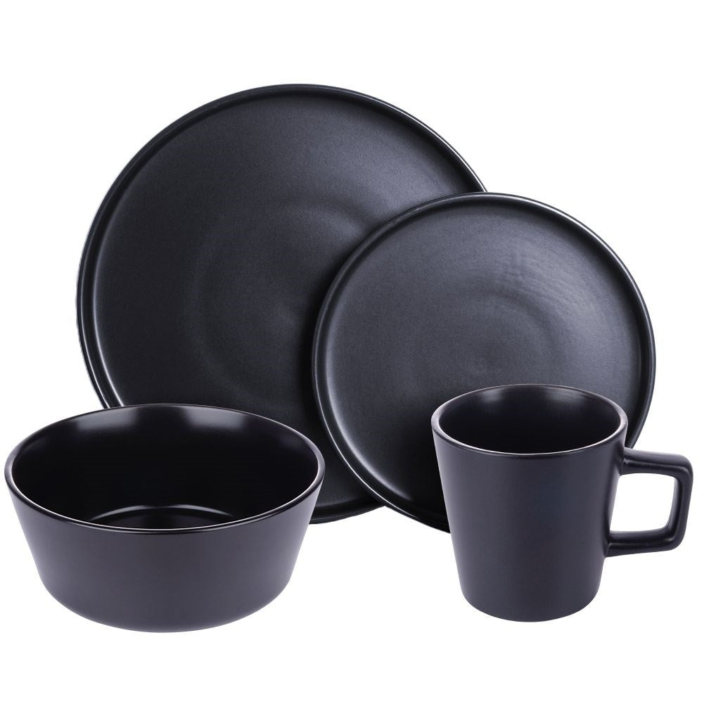 Ceramic 16-piece set for 4, matt black, dishwasher safe