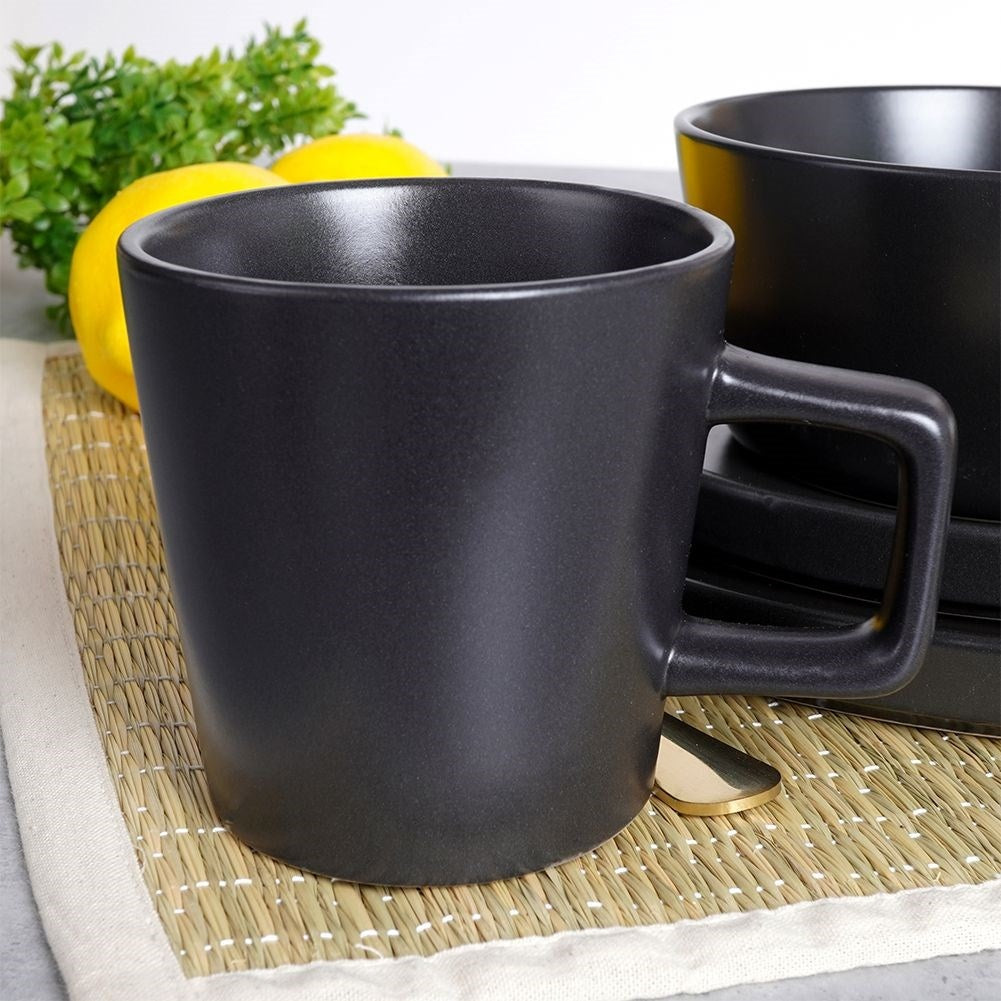 Ceramic 16-piece set for 4, matt black, dishwasher safe