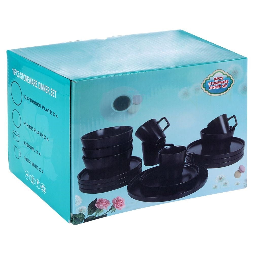 Ceramic 16-piece set for 4, matt black, dishwasher safe
