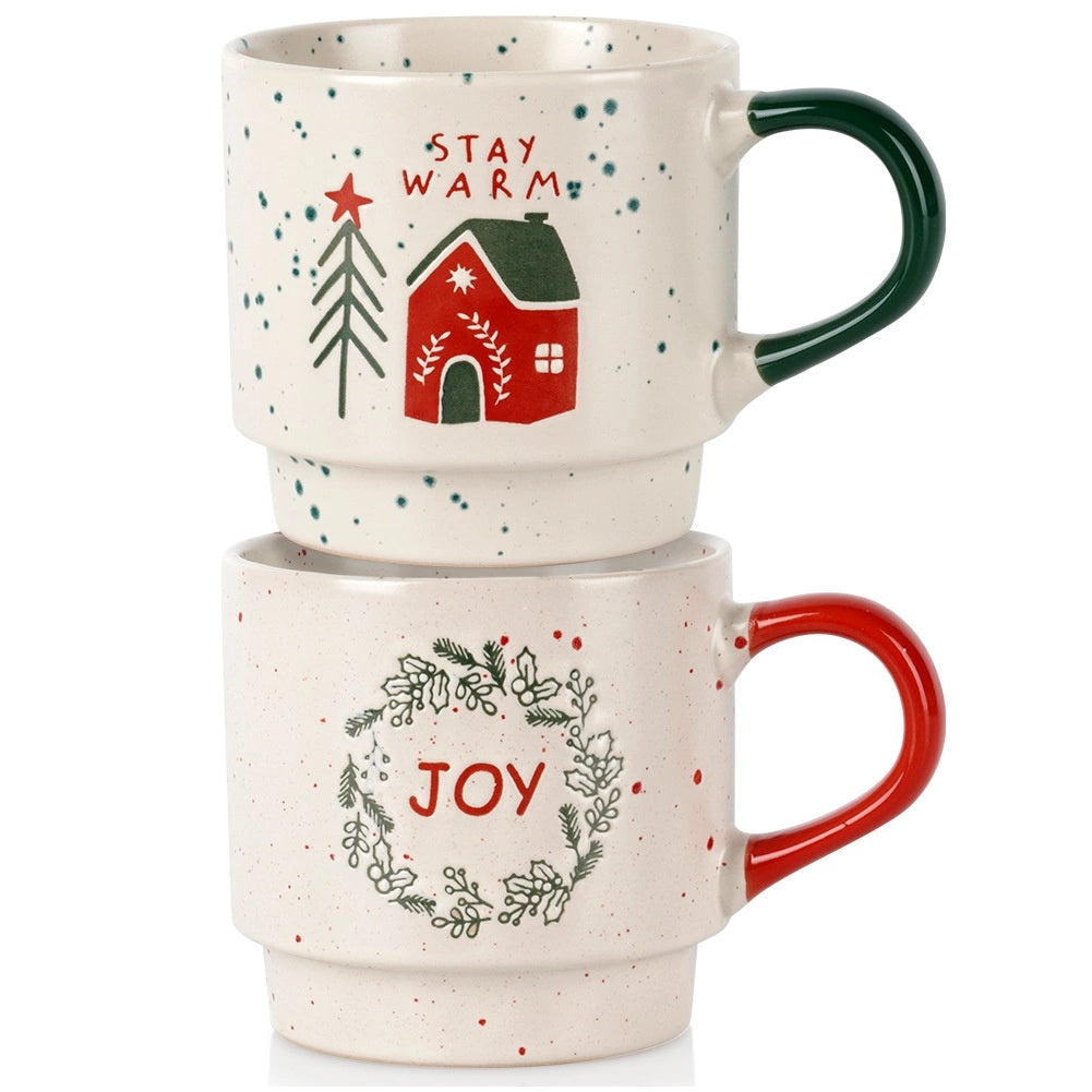 Ceramic Christmas Mugs, 350ml, Set of 2, Stoneware