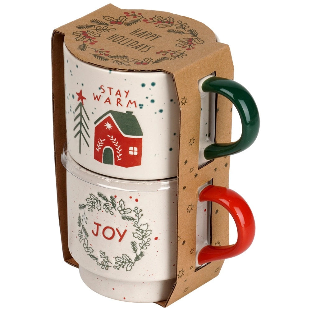 Ceramic Christmas Mugs, 350ml, Set of 2, Stoneware