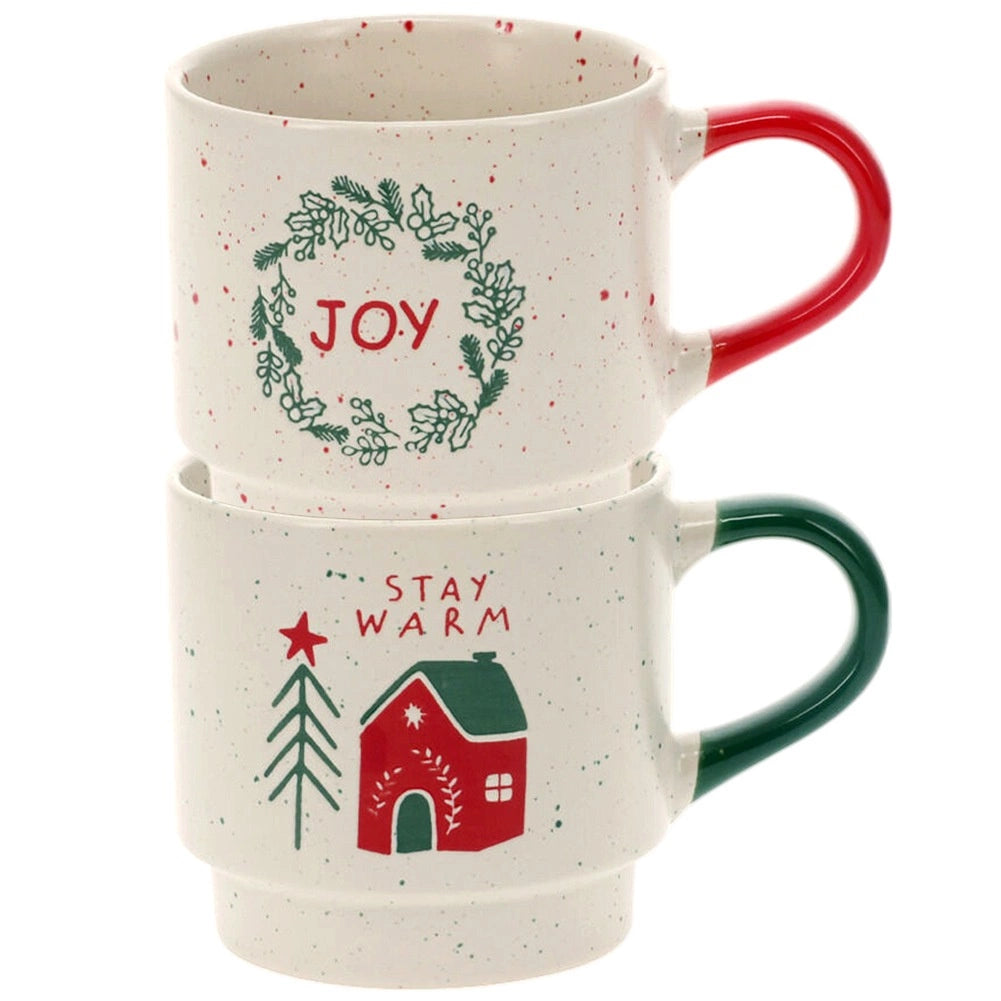 Ceramic Christmas Mugs, 350ml, Set of 2, Stoneware