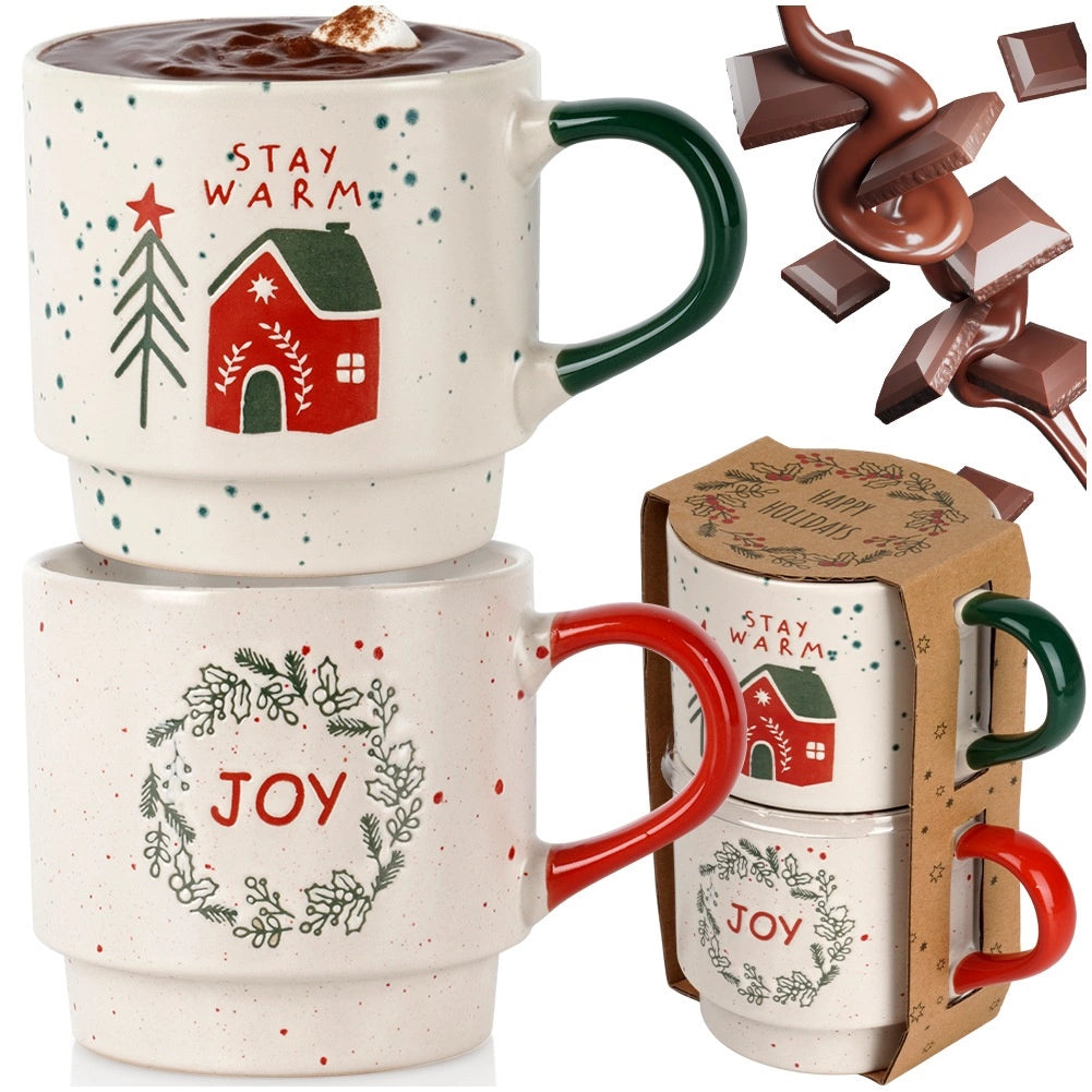 Ceramic Christmas Mugs, 350ml, Set of 2, Stoneware