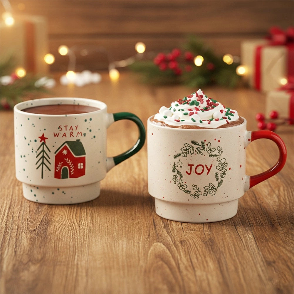 Ceramic Christmas Mugs, 350ml, Set of 2, Stoneware