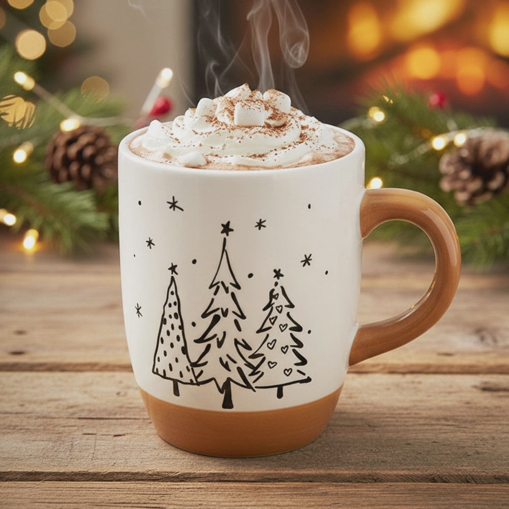 Ceramic Holiday Mug with Tree Design, 330 ml