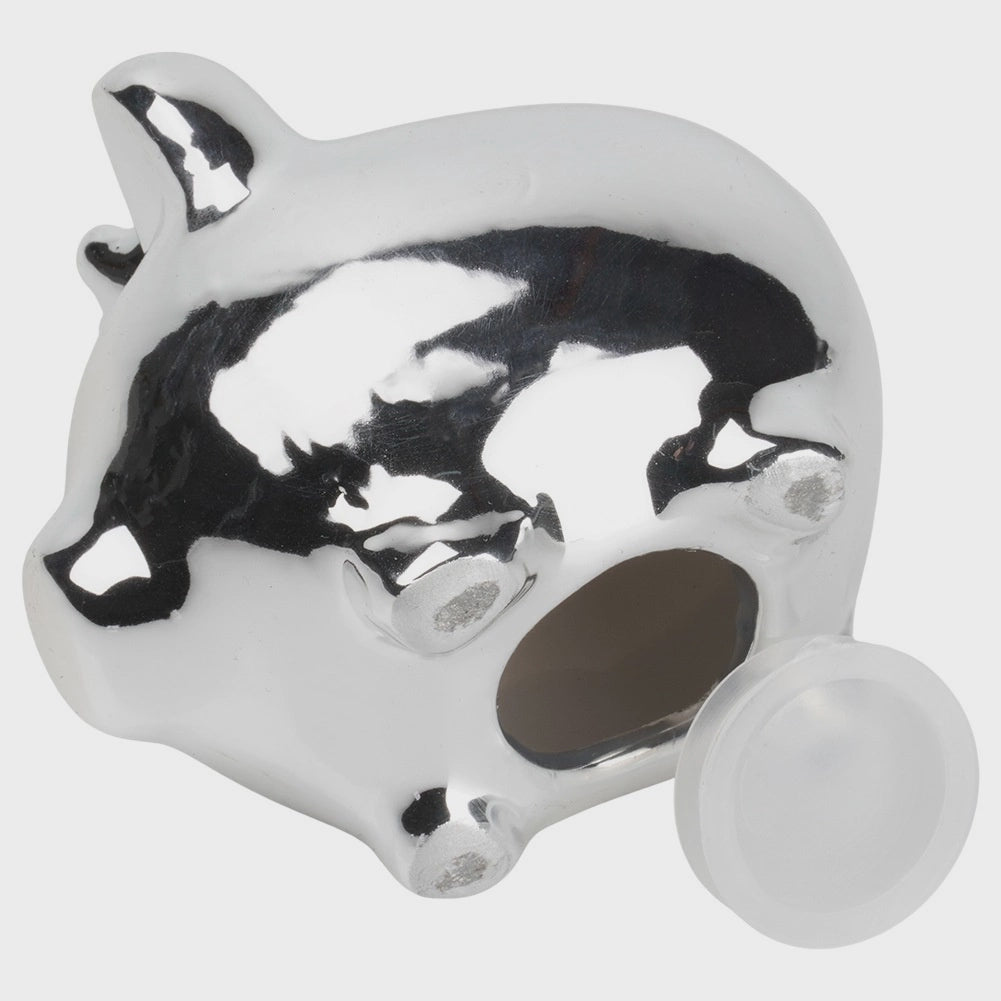 Ceramic Piggy Bank, Silver Mirror Finish, 9.5x7x8.5 cm