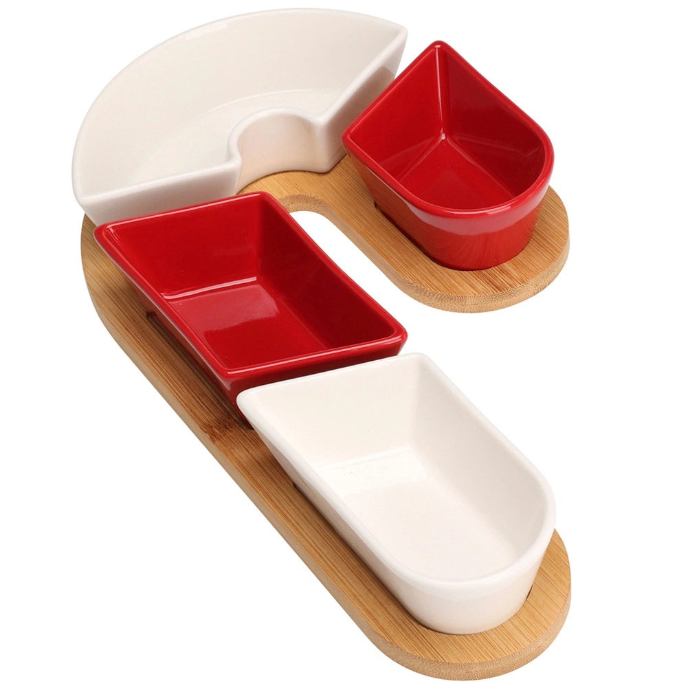 Ceramic Snack Bowls Set with Bamboo Tray, 5-Piece