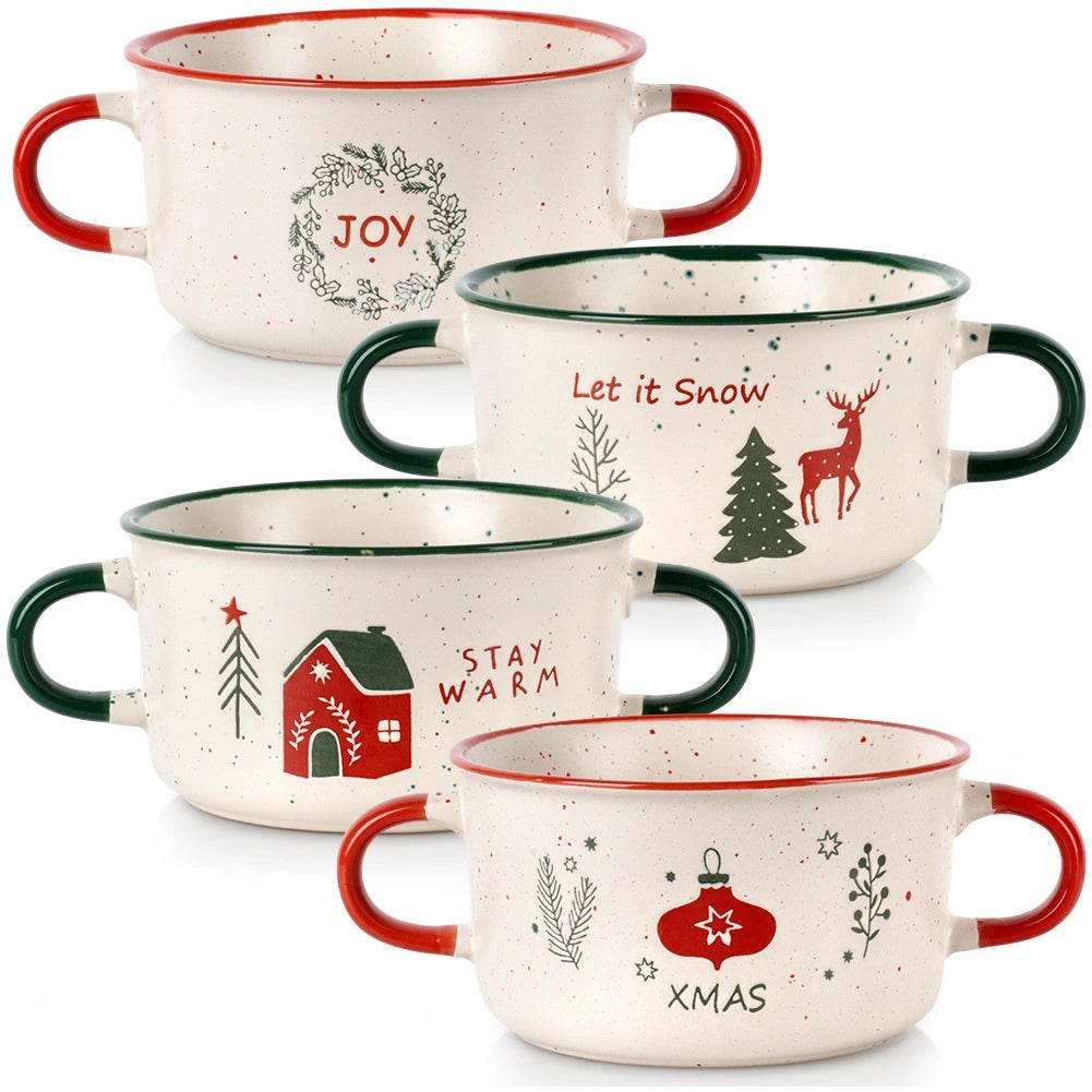 Ceramic Soup Bowls, 625 ml, Set of 4, Christmas Theme