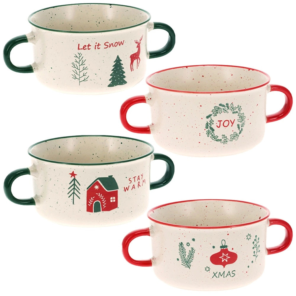 Ceramic Soup Bowls, 625 ml, Set of 4, Christmas Theme