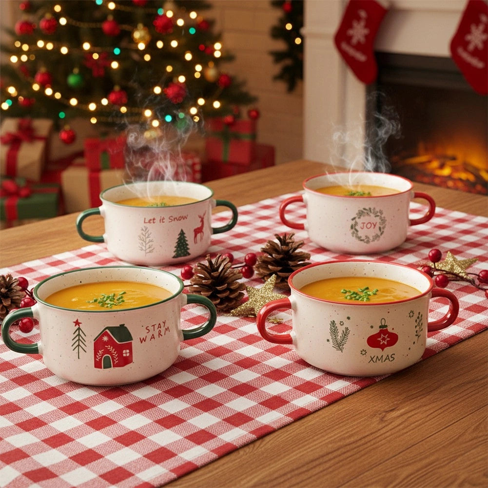 Ceramic Soup Bowls, 625 ml, Set of 4, Christmas Theme