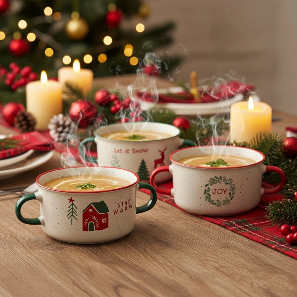 Ceramic Soup Bowls, 625 ml, Set of 4, Christmas Theme