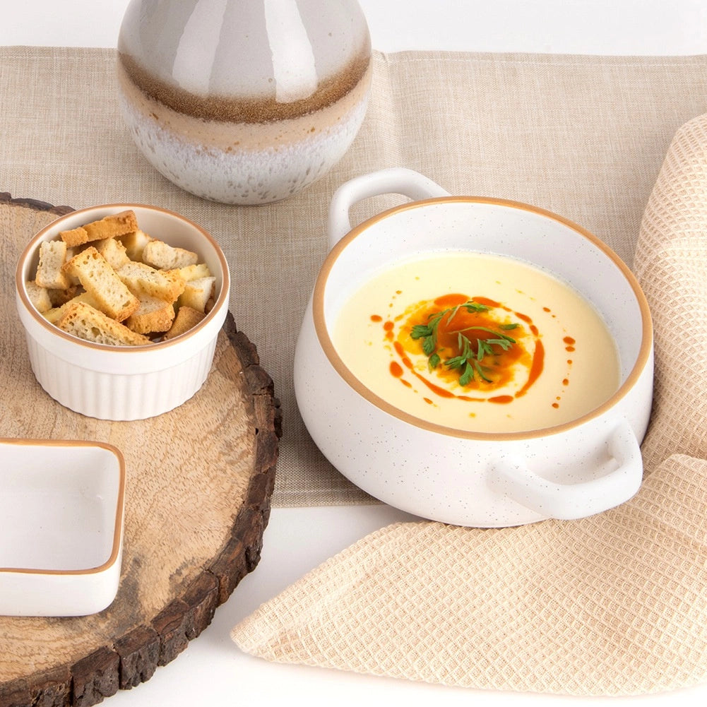 Ceramic Soup Bowl with Handles, 800 ml, Dishwasher Safe