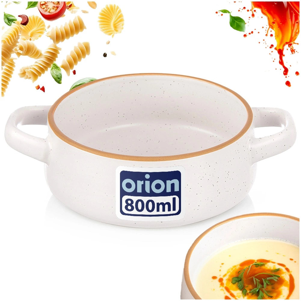Ceramic Soup Bowl with Handles, 800 ml, Dishwasher Safe