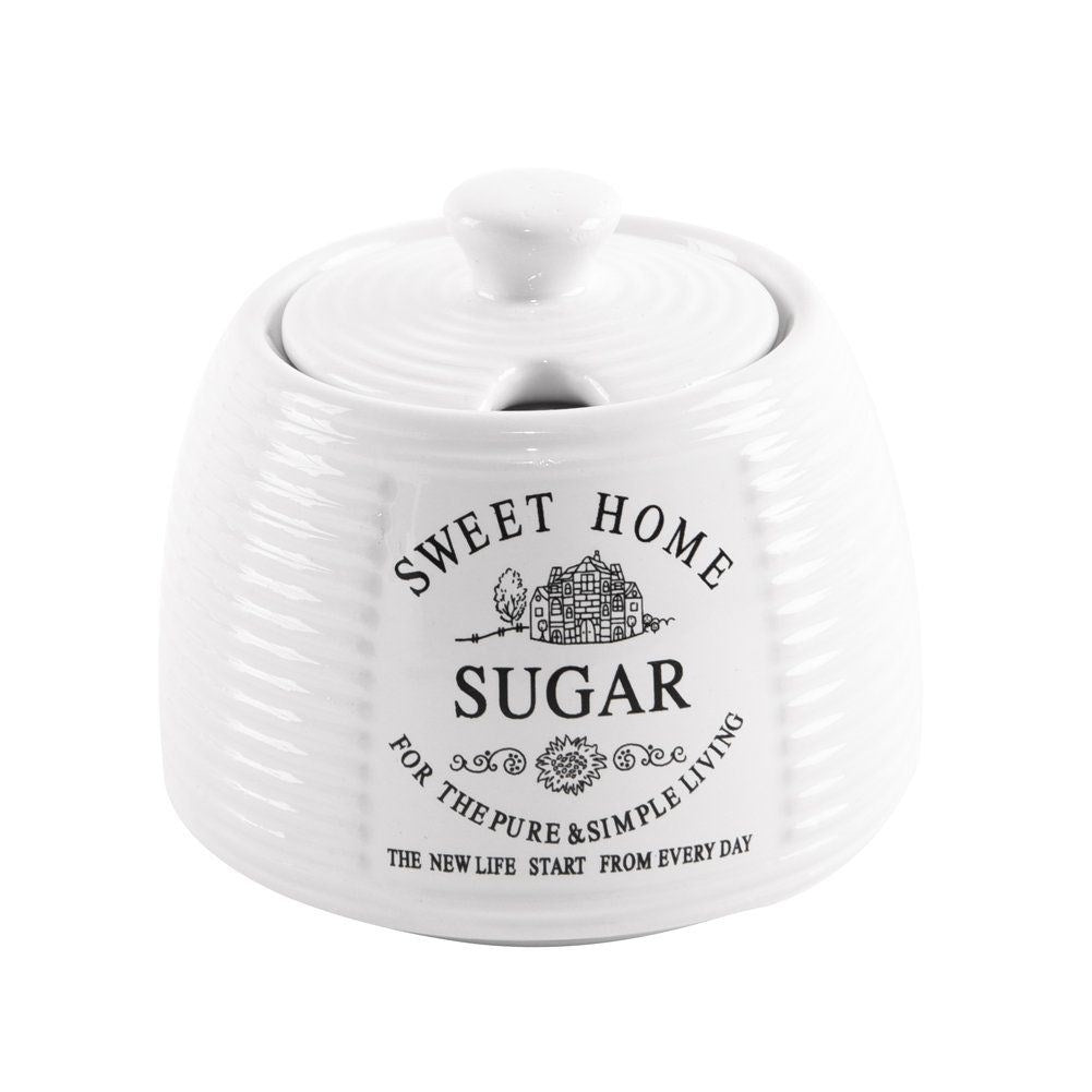 Ceramic Sugar Jar with Lid and Spoon Opening